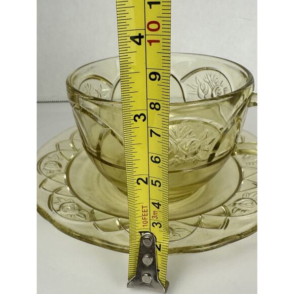 Federal Glass CO. Yellow Cup And Saucer Dutch Rose Amber Vintage - Picture 4 of 6